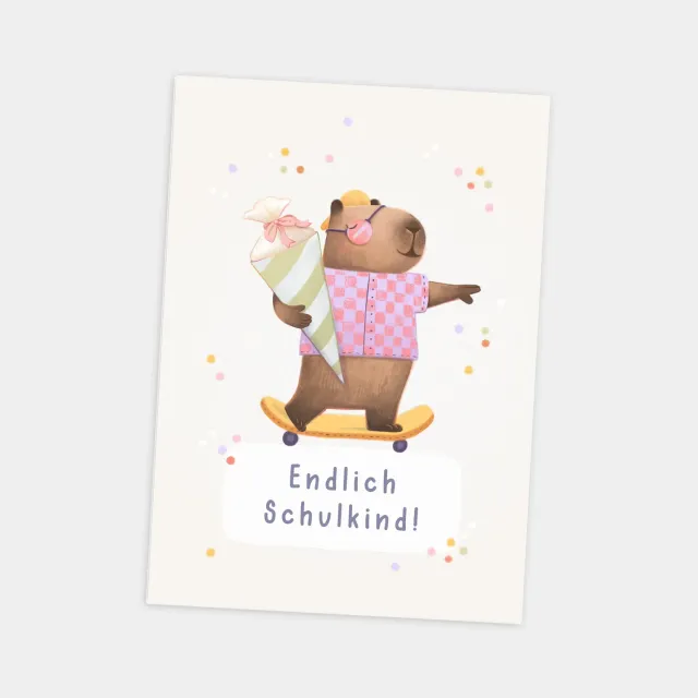 MINTKIND Postkarte Einschulung Capybara Endlich Schulkind