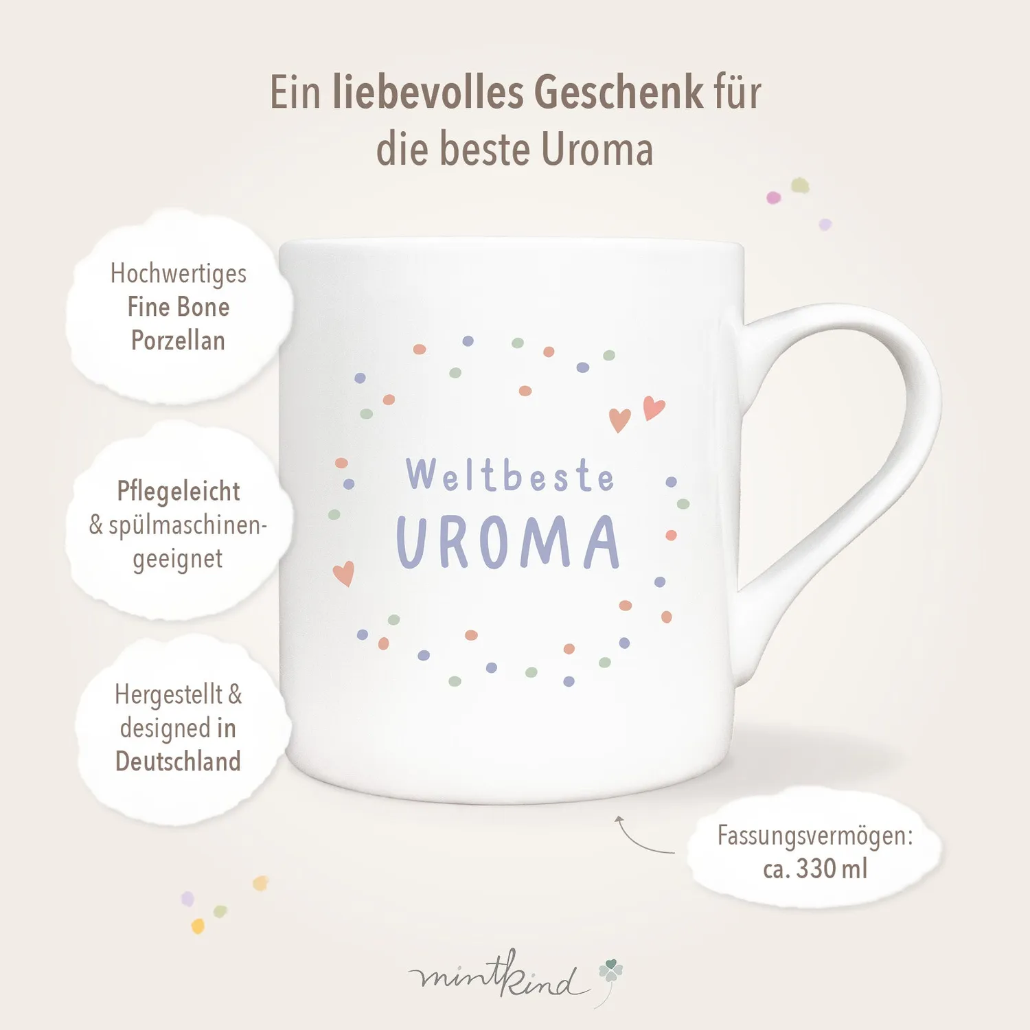 MINTKIND Tasse Weltbeste Uroma Konfetti 330 ml