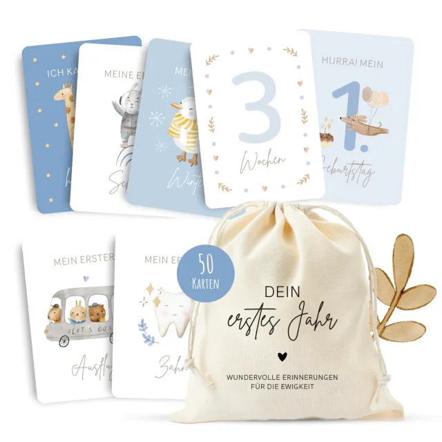MeinBaby123 Dein erstes Jahr Meilensteinkarten blau 50 Stück