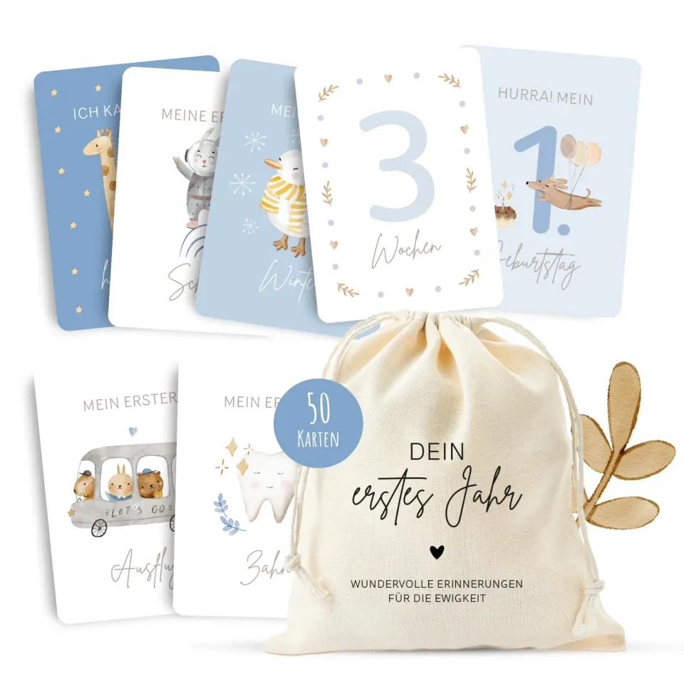 MeinBaby123 Dein erstes Jahr Meilensteinkarten blau 50 Stück