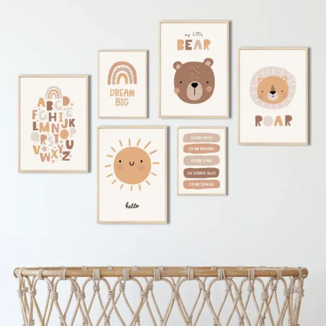 MeinBaby123 Süße Tiere Poster 6er Set A4/A5 Boho