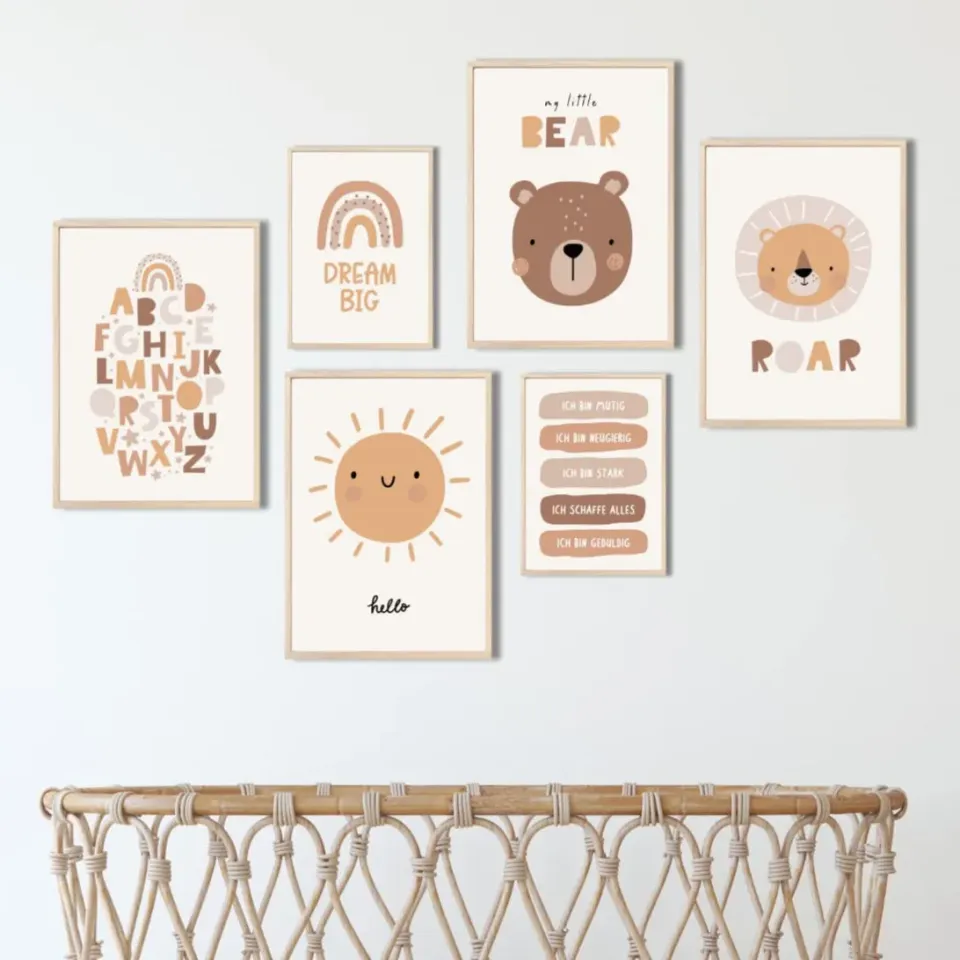 MeinBaby123 Süße Tiere Poster 6er Set A4/A5 Boho