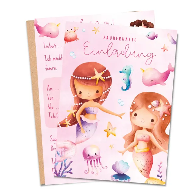 MeinBaby123 Kindergeburtstag Einladungskarten Meerjungfrau 10er Set