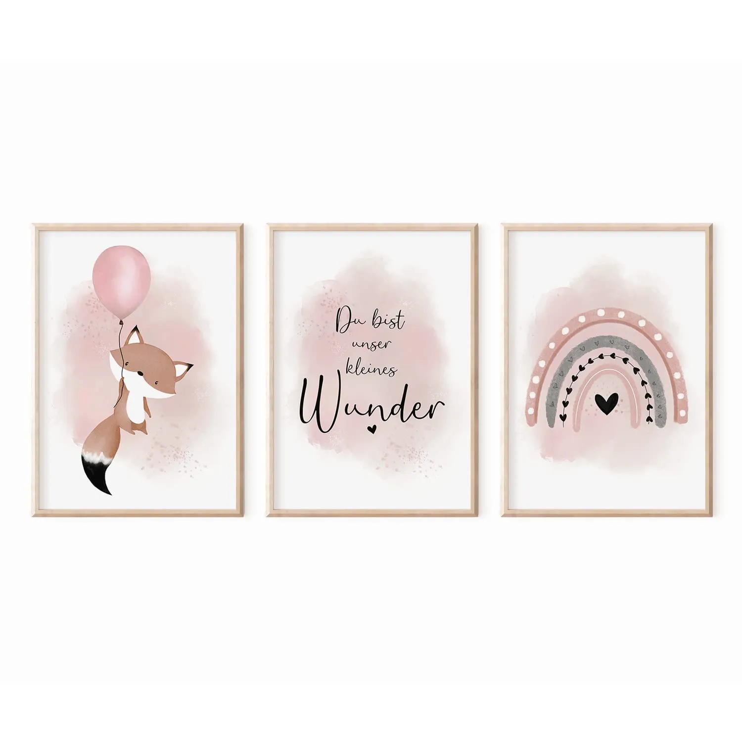 MeinBaby123 Kinderzimmerposter Fuchs Rosa A2 3er-Set matt