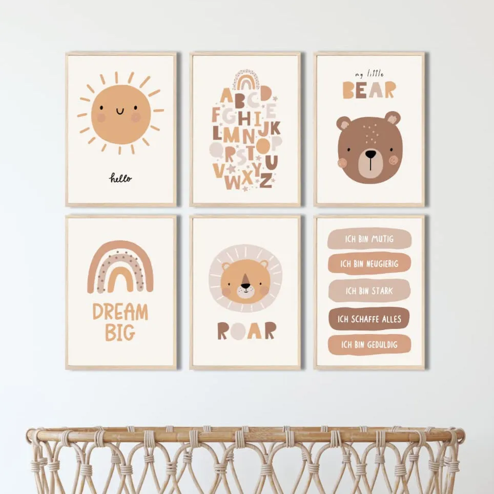 MeinBaby123 Süße Tiere Poster 6er Set A4 Boho