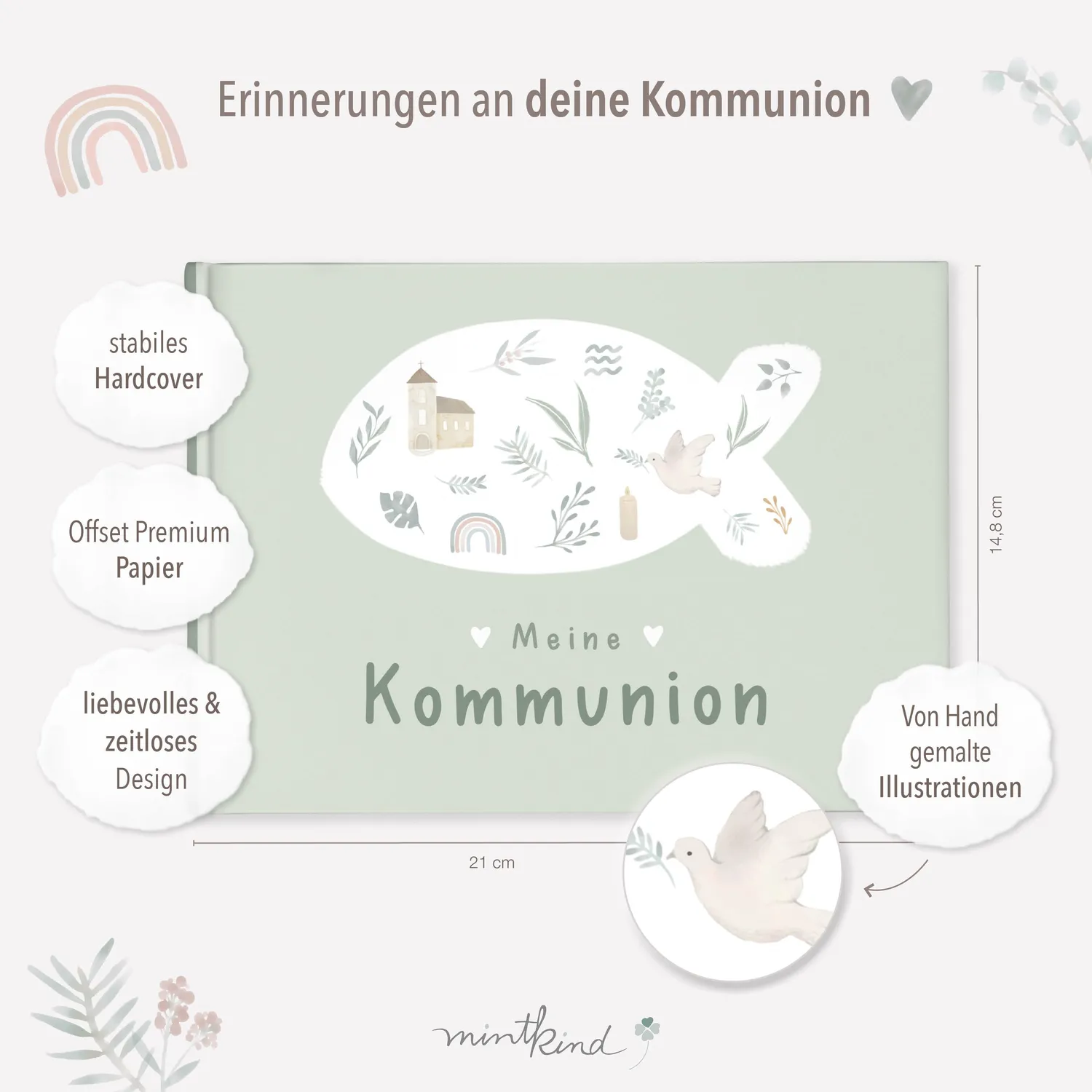MINTKIND Meine Kommunion Erinnerungsbuch Fotos Wünsche