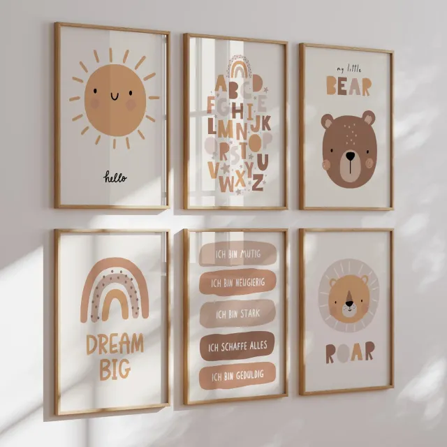 MeinBaby123 Süße Tiere Poster 6er Set A4 Boho