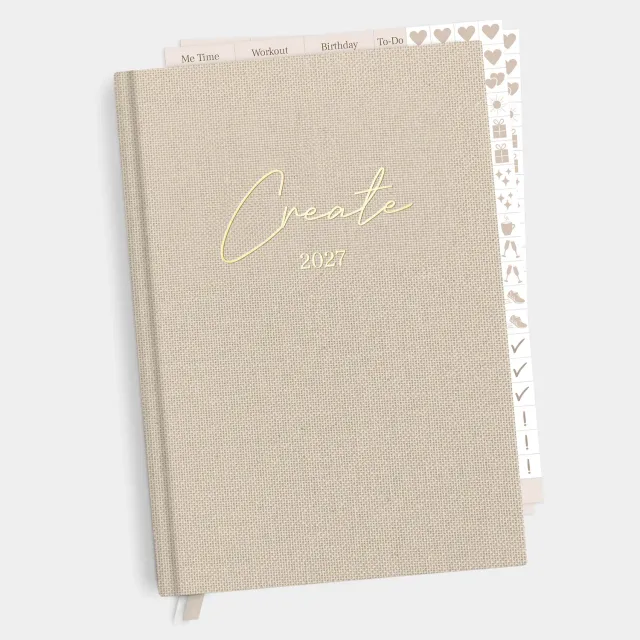 kind of hazel Terminplaner 2027 Kalender Linen Beige mit Sticker