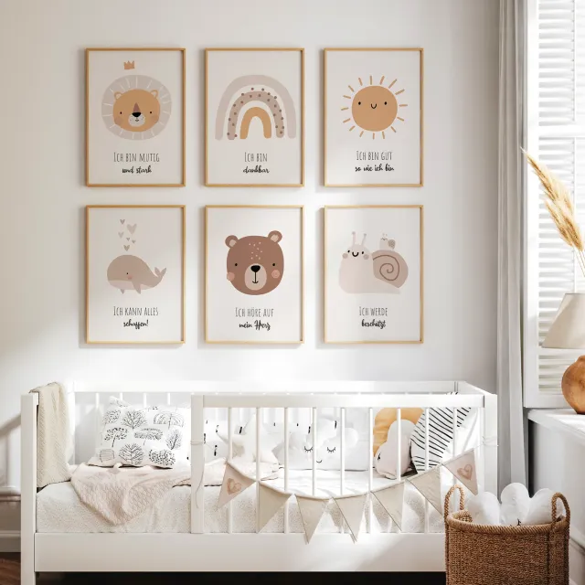 MeinBaby123 Poster Affirmation 6er Set A4 Boho Tiere