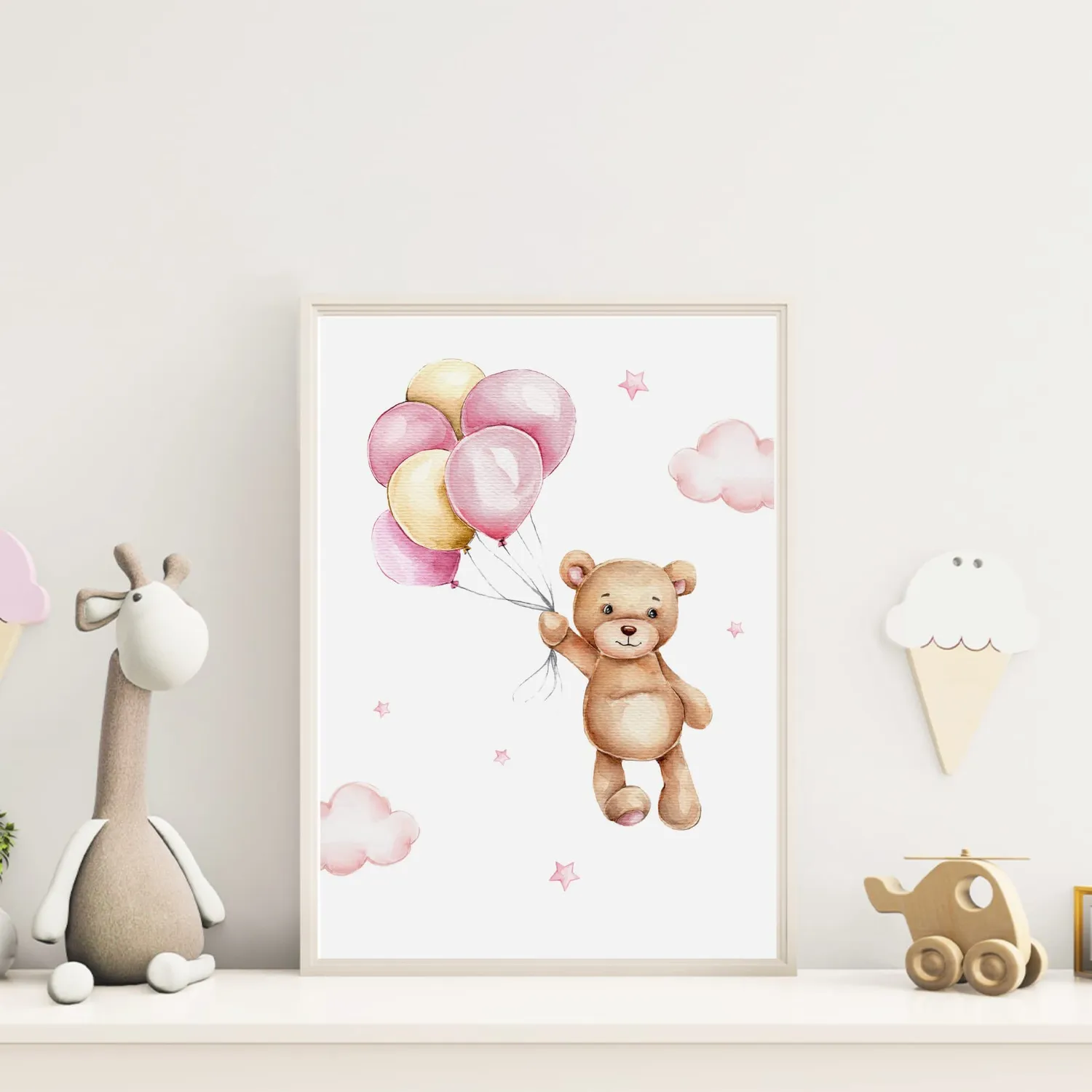 MeinBaby123 Kinderzimmer Poster Bär Luftballon rosa 6er Set