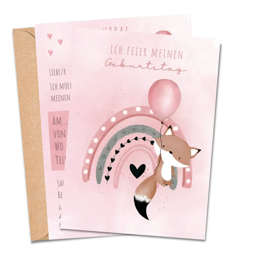 MeinBaby123 Fuchs rosa Einladungskarten Kindergeburtstag 10er