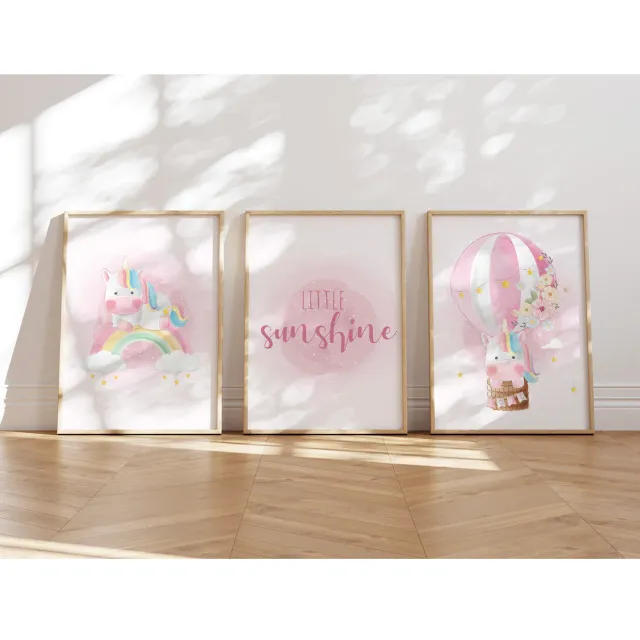 MeinBaby123 Kinderzimmerposter 3er Set A4 Poster Einhorn matt
