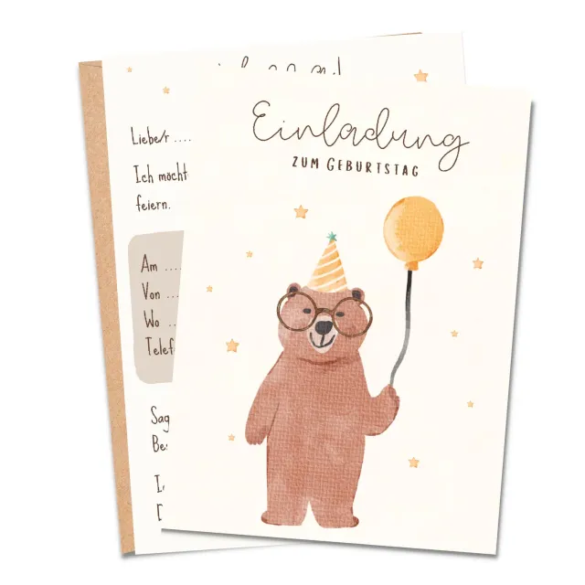 MeinBaby123 Bär Einladungskarten Kindergeburtstag 10er Set mit Umschlägen
