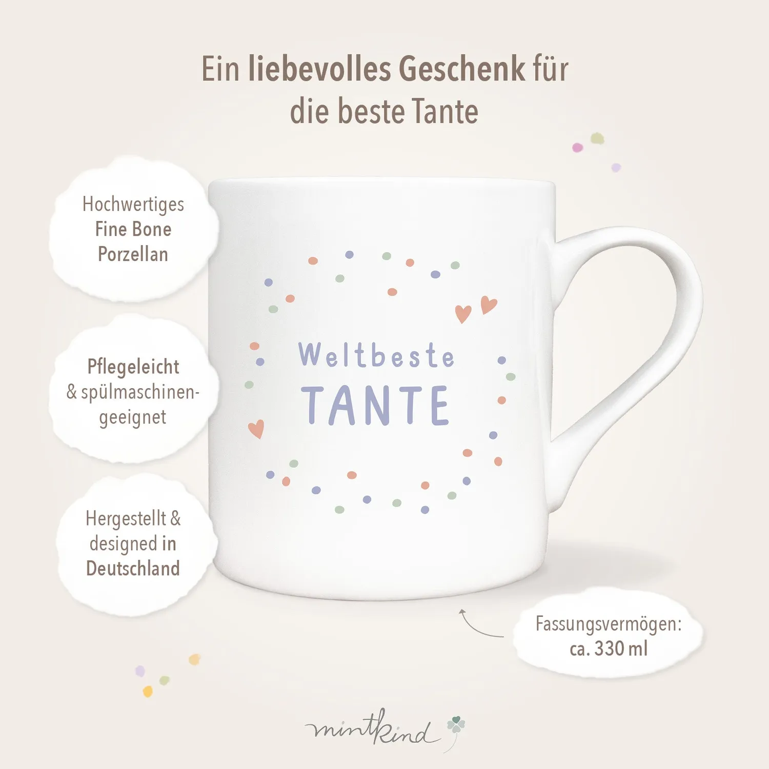 MINTKIND Konfetti weltbeste Tante Tasse 330 ml