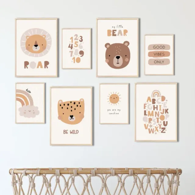 MeinBaby123 Kinderzimmerposter 8er Set A4 Süße Tiere
