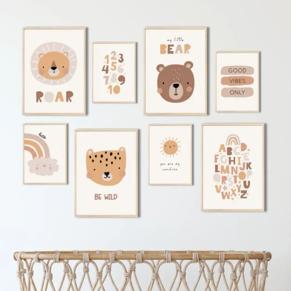 MeinBaby123 Kinderzimmerposter 8er Set A4 Süße Tiere