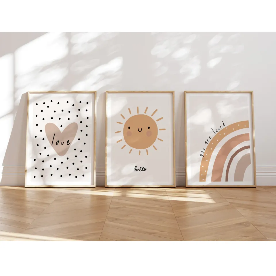 MeinBaby123 Kinderzimmerposter Sonne & Herz 3er Set A4