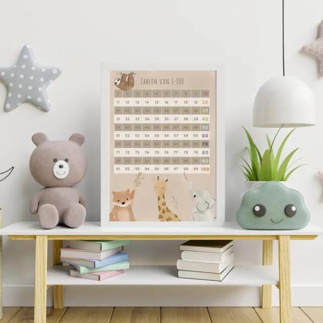 MeinBaby123 Lernposter Zahlen 1-100 Tiere A4