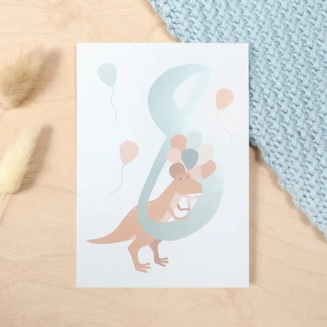 MINTKIND Geburtstag Glückwunschkarte 8 Dino DIN A6