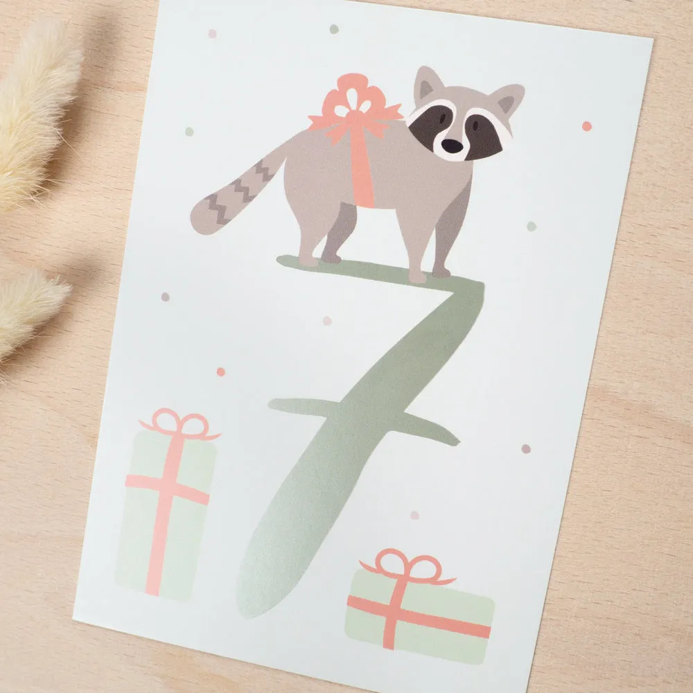 MINTKIND Waschbär Glückwunschkarte 7. Geburtstag A6