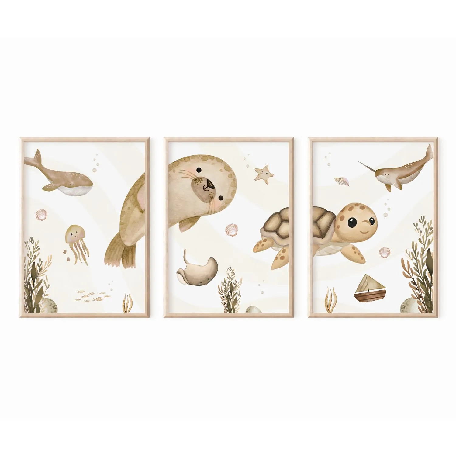 MeinBaby123 Unterwasserwelt Poster Kinderzimmer 3er Set A4