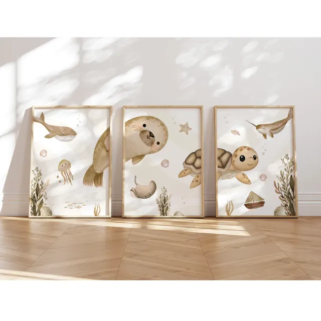 MeinBaby123 Unterwasserwelt Poster Kinderzimmer 3er Set A4