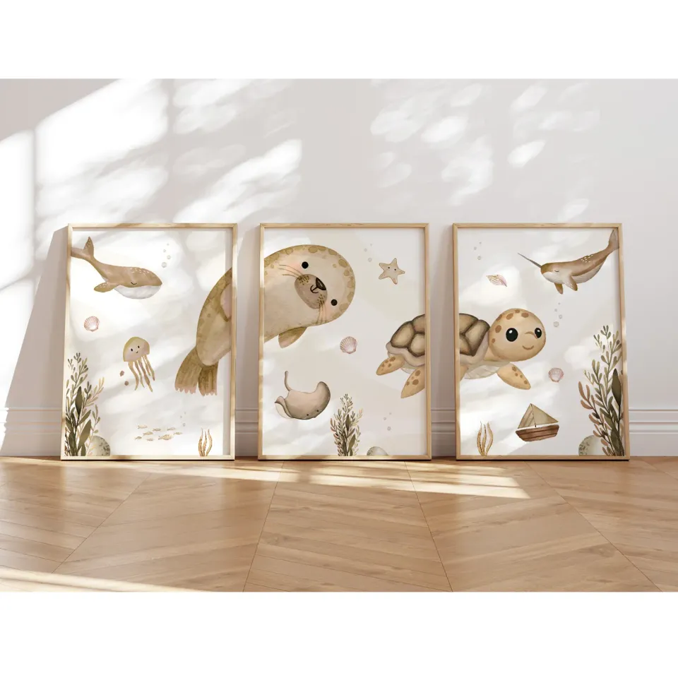 MeinBaby123 Unterwasserwelt Poster Kinderzimmer 3er Set A4