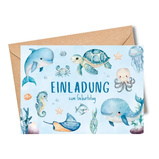 MeinBaby123 Kindergeburtstag Einladungskarten Unterwasserwelt 10er