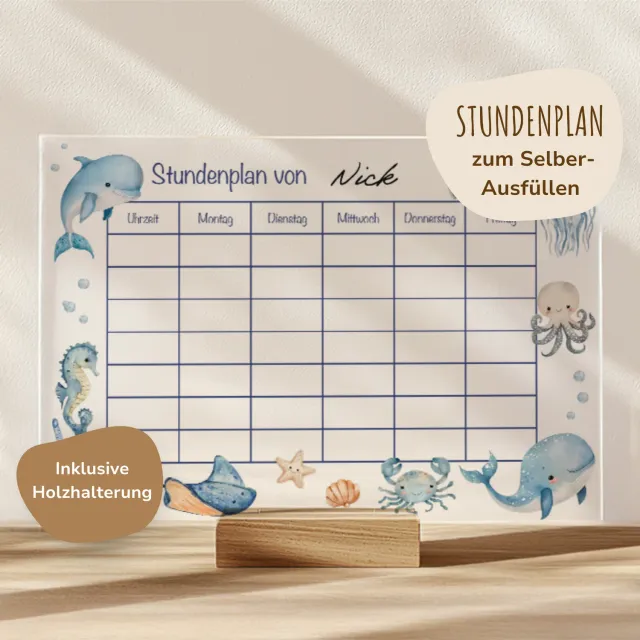 MeinBaby123 Unterwasserwelt Stundenplan Acryl A4 Holzhalterung