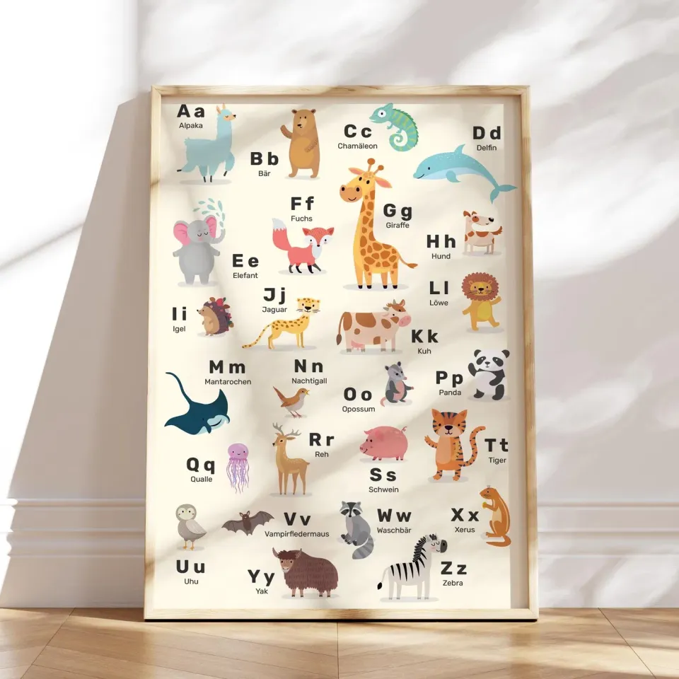 MeinBaby123 Lernposter Tiere Alphabet A2 Poster Tier-ABC