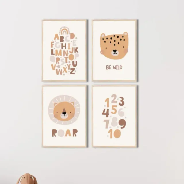 MeinBaby123 Süße Tiere Poster Kinderzimmer 4er Set A4