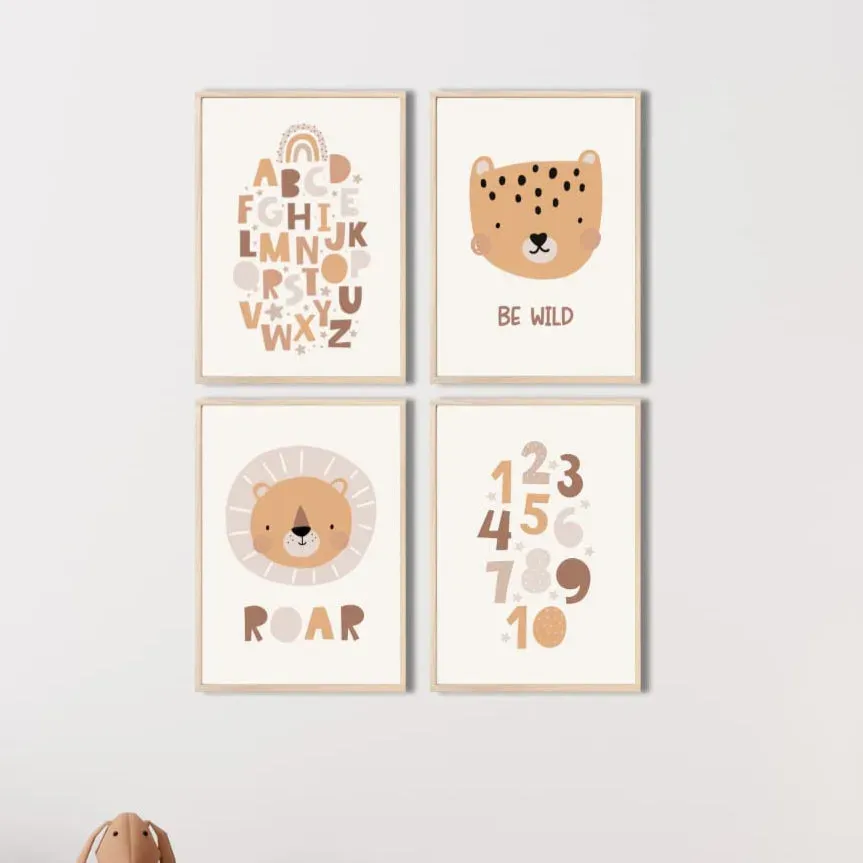 MeinBaby123 Süße Tiere Poster Kinderzimmer 4er Set A4