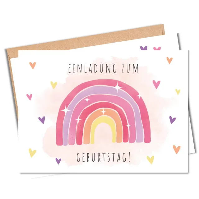 MeinBaby123 Regenbogen rosa Einladungskarten Kindergeburtstag 10er Set