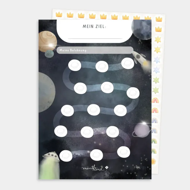 MINTKIND Belohnungsblock Weltraum Stickerplan DIN A4 150 Sticker