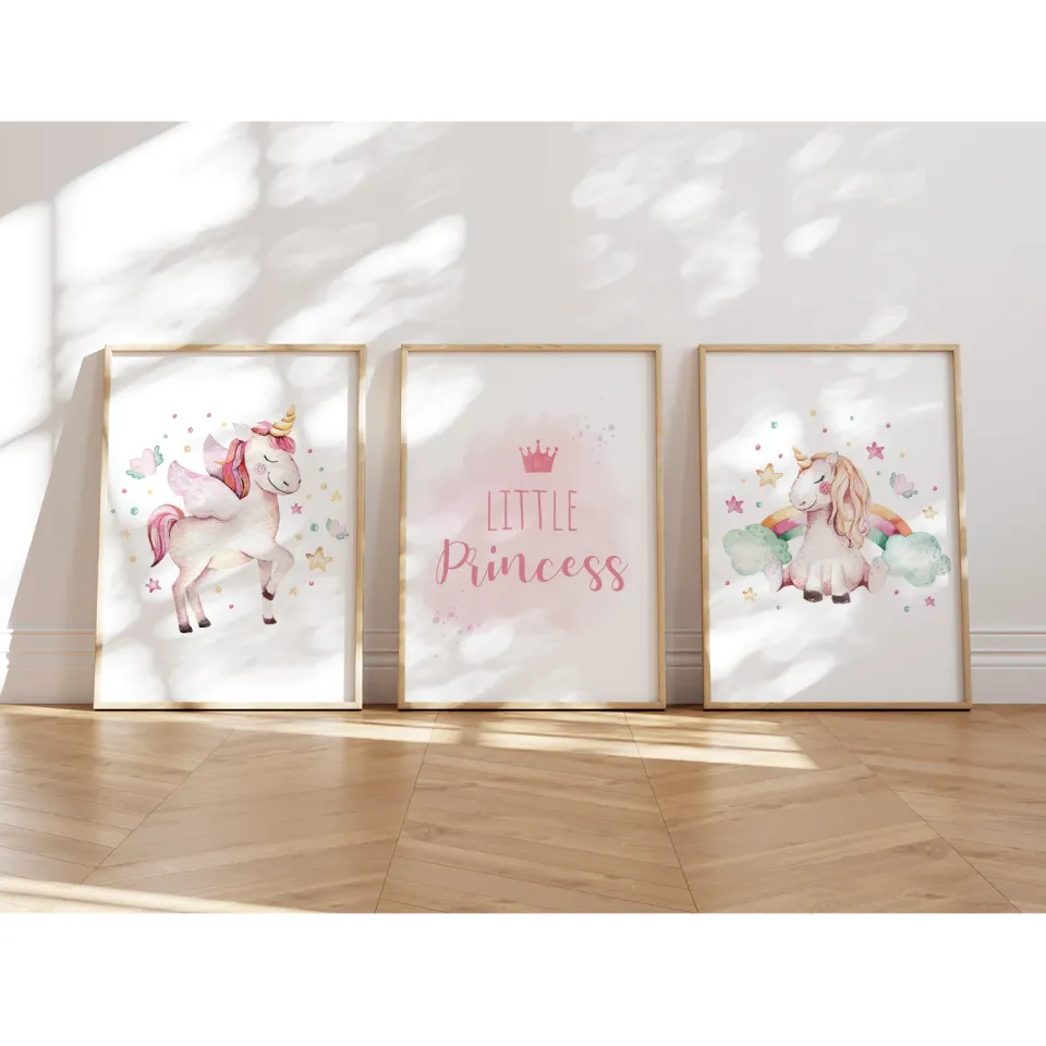 MeinBaby123 Kinderzimmerposter 3er Set A4 Einhorn Fee
