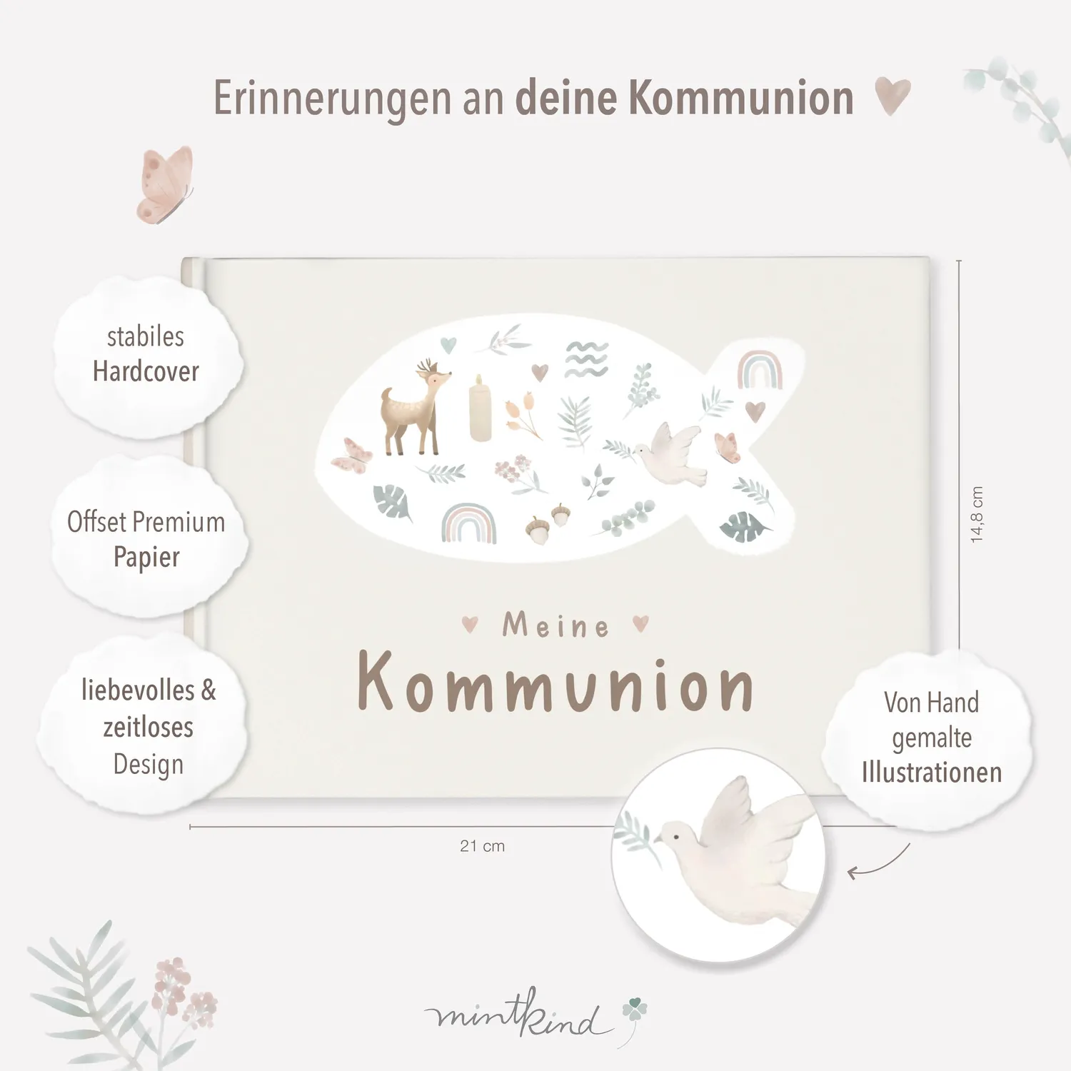MINTKIND Meine Kommunion Erinnerungsbuch Fotos Wünsche