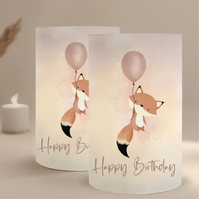 MeinBaby123 Tischdeko Kindergeburtstag Windlicht Fuchs rosa 10 Stück