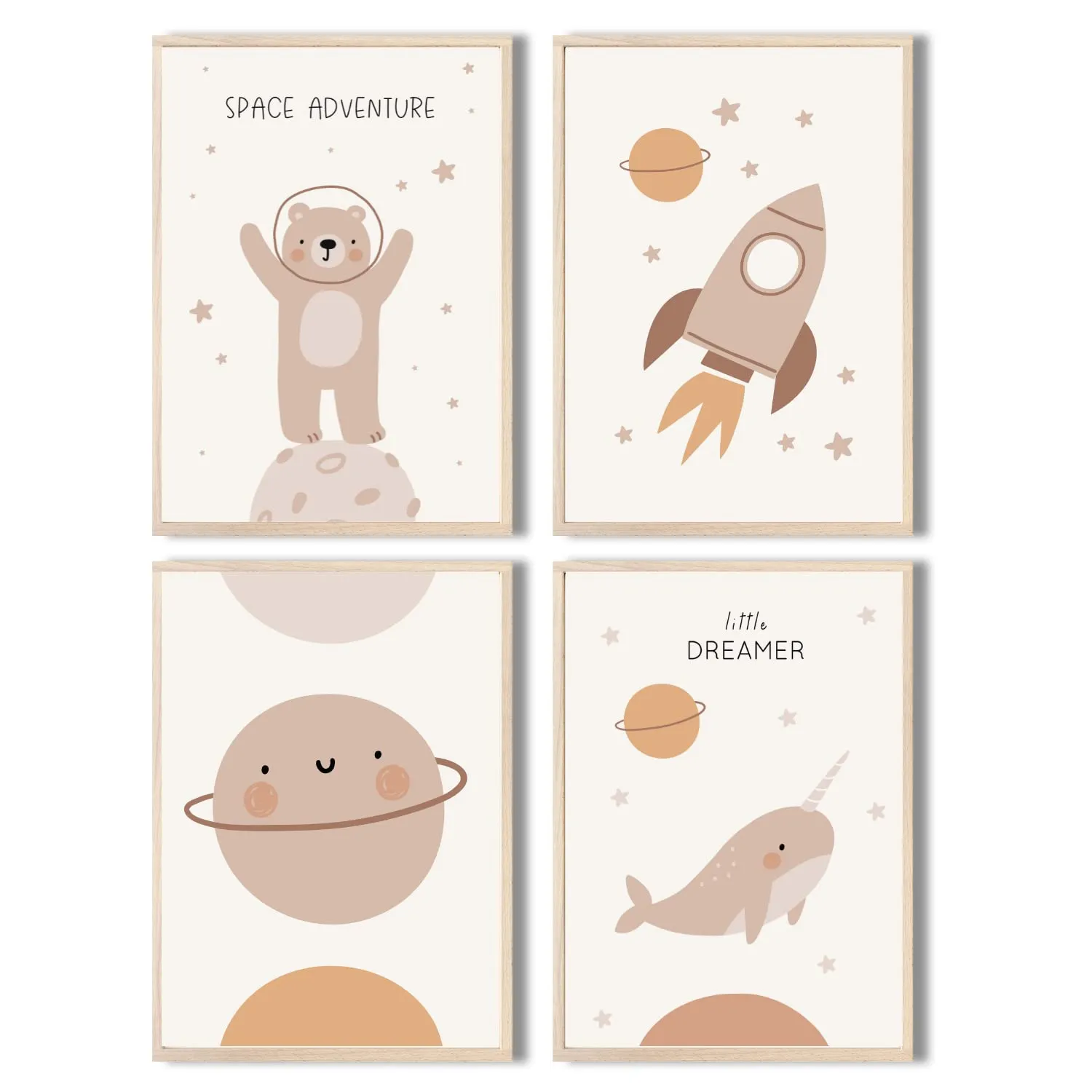 MeinBaby123 Kinderzimmerposter 4er Set A4 Poster Tiere Astronaut