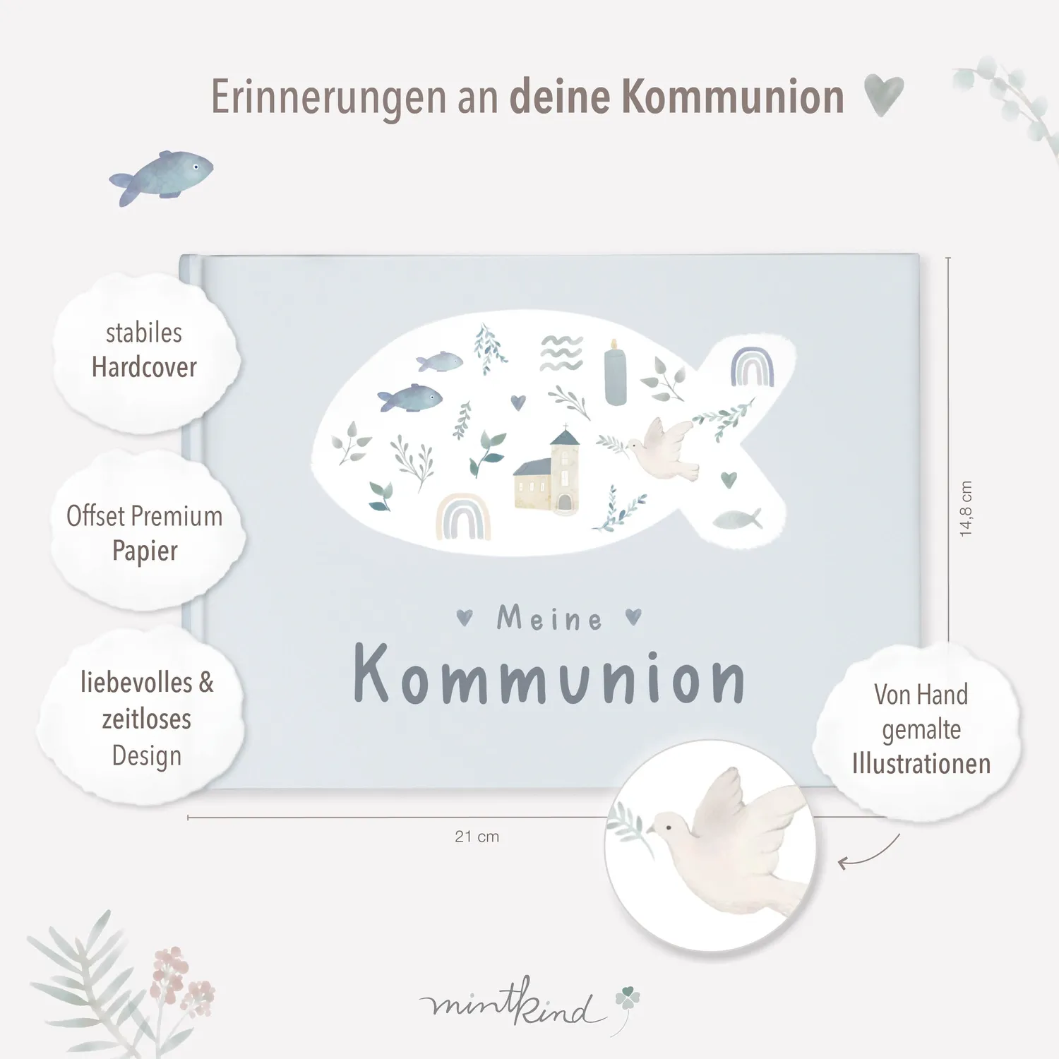 MINTKIND Meine Kommunion Erinnerungsbuch Fotos Wünsche
