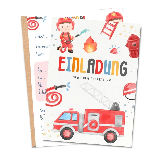 MeinBaby123 Einladungskarten Kindergeburtstag Feuerwehr 10er Set