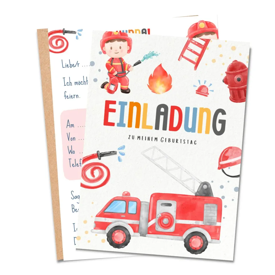 MeinBaby123 Einladungskarten Kindergeburtstag Feuerwehr 10er Set