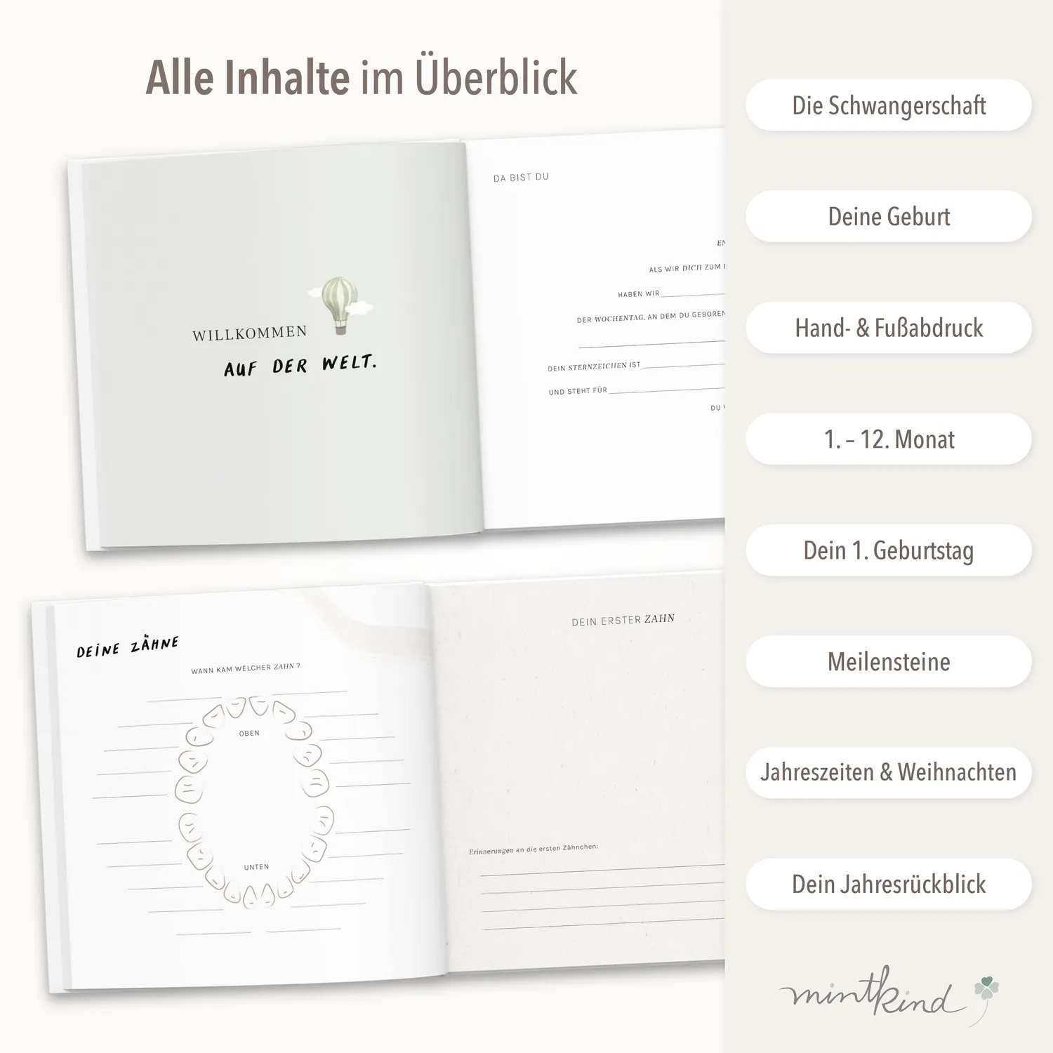 MINTKIND Baby-Tagebuch Leineneinband Beige gebunden 132 Seiten