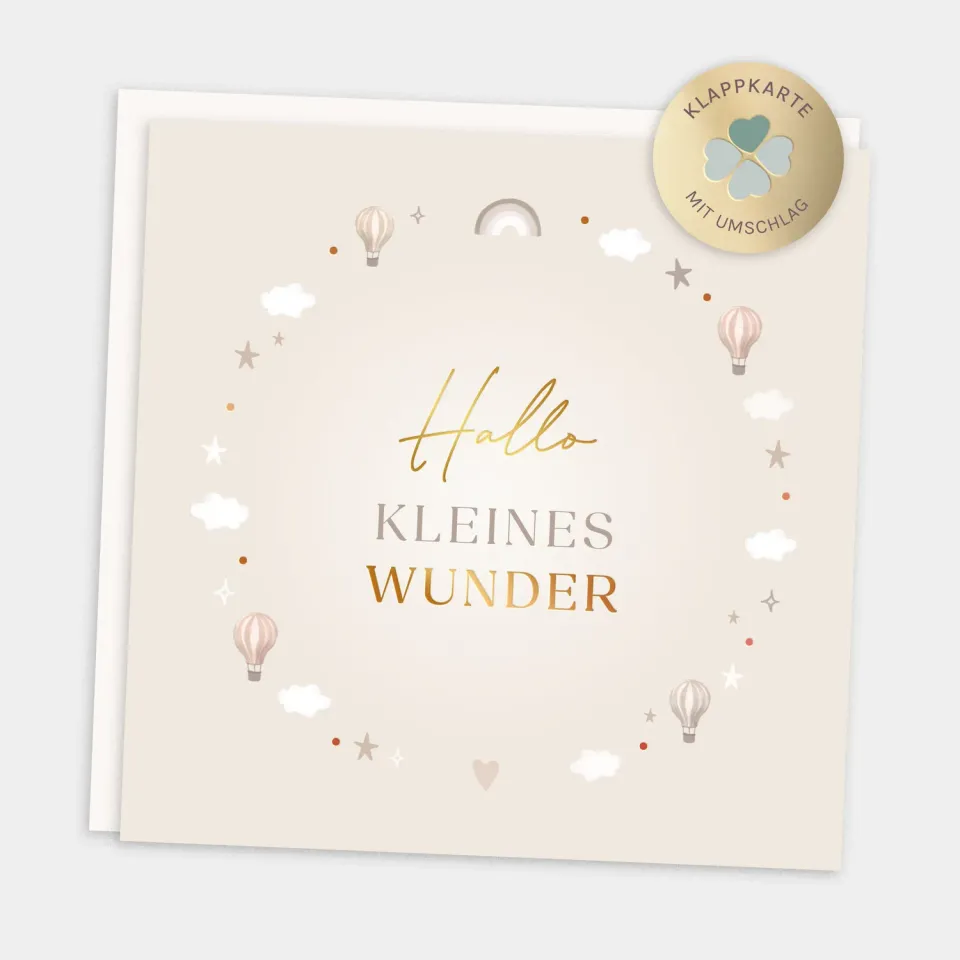 MINTKIND Hallo kleines Wunder Glückwunschkarte Beige Gold
