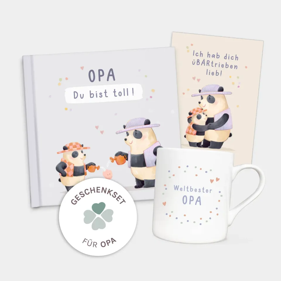 MINTKIND Geschenk Set Opa Buch Tasse Karte 3-teilig