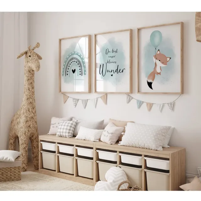 MeinBaby123 Fuchs & Luftballon Poster 3er Set A2 mint