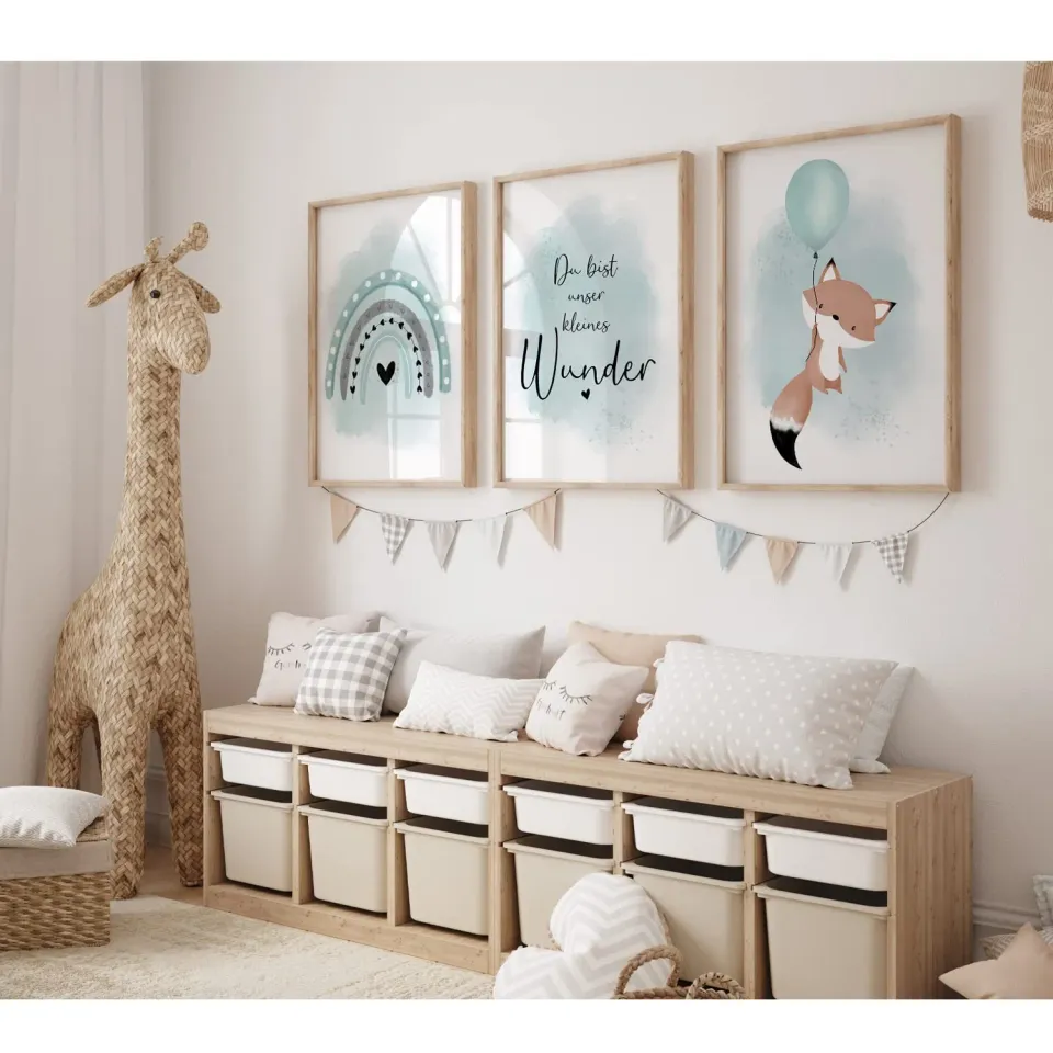 MeinBaby123 Fuchs & Luftballon Poster 3er Set A2 mint