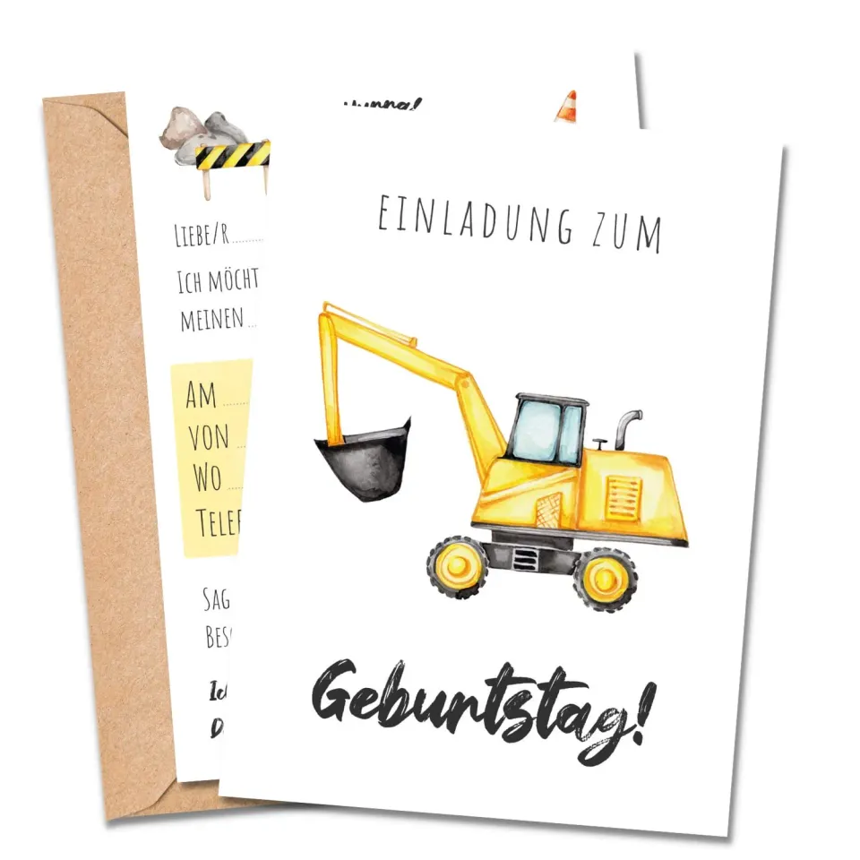 MeinBaby123 Bagger Einladungskarten 10er mit Umschlägen