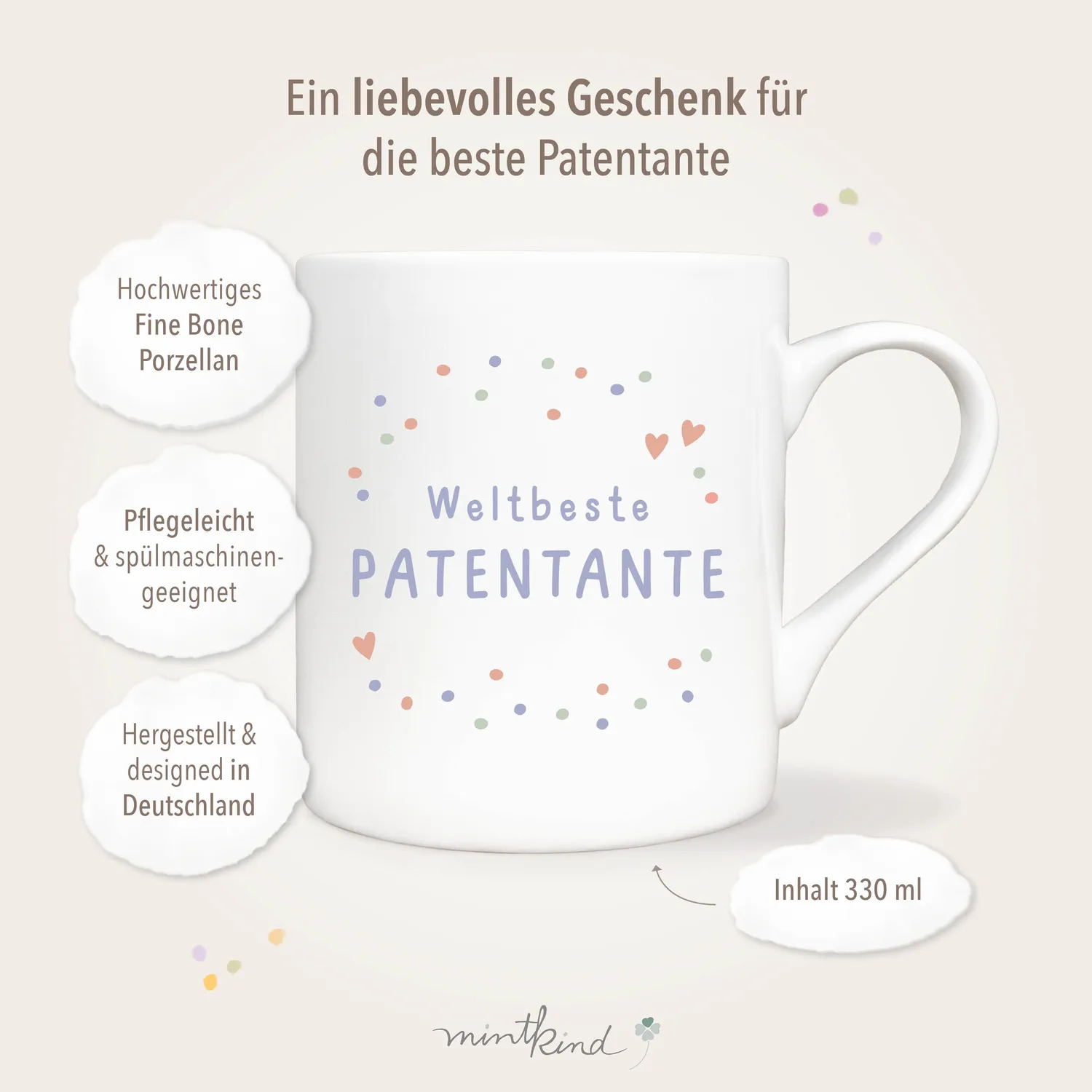MINTKIND Patentante Geschenkset Buch Tasse Karte 3-teilig