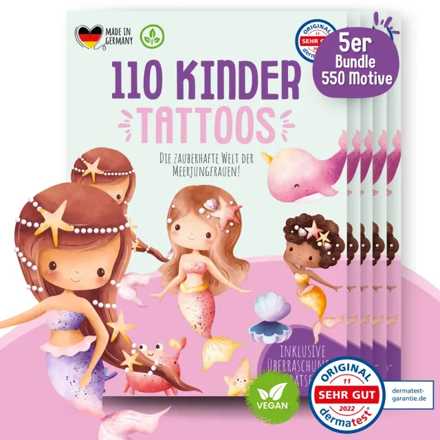MeinBaby123 Meerjungfrauen Kinder Tattoos 5er Set vegan