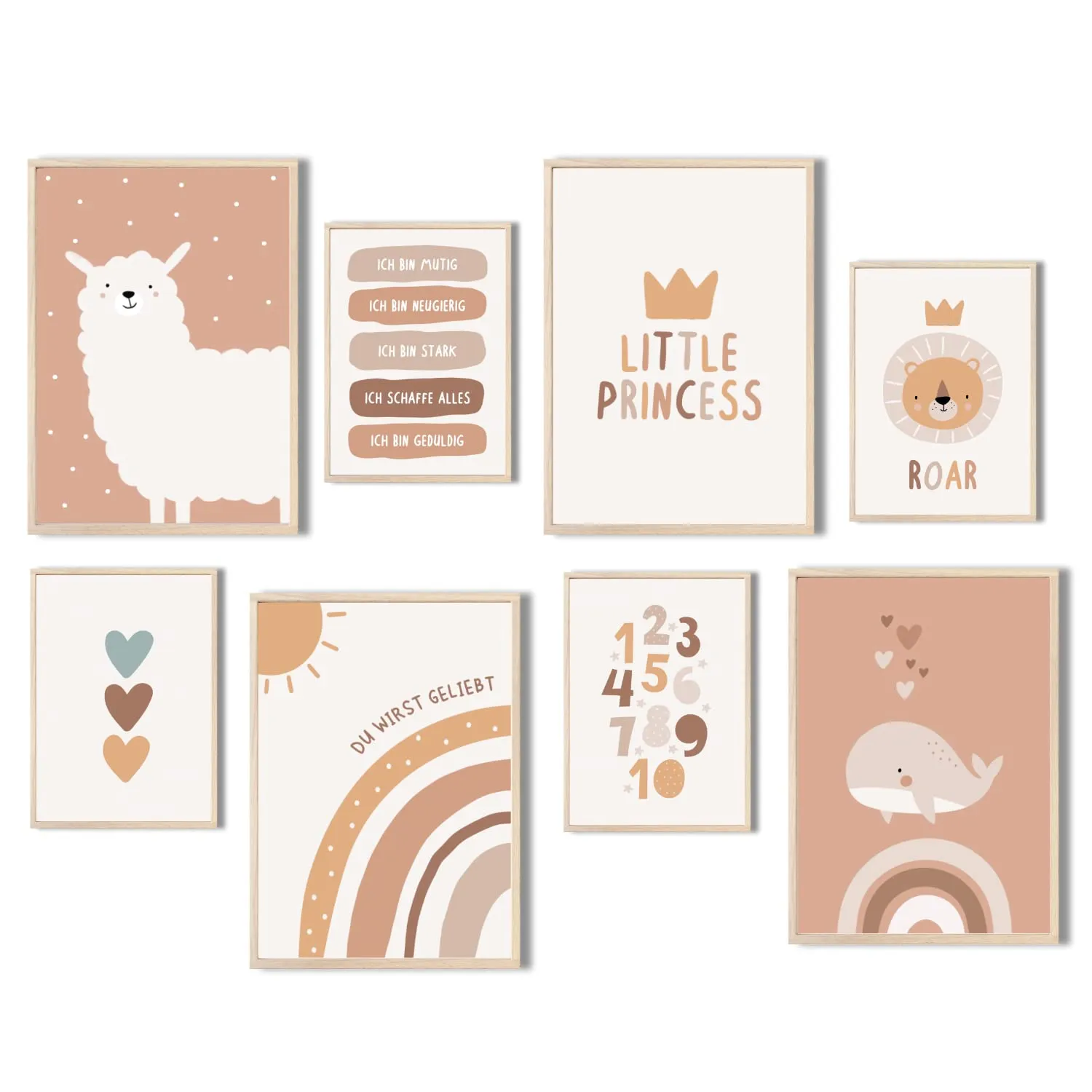 MeinBaby123 Alpaka & Freunde Poster 8er Set A4/A5 Boho